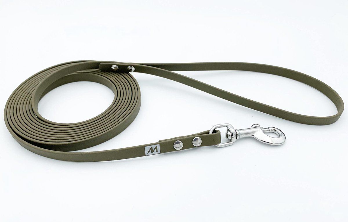 BIOTHANE Miqdi hondenriem - olijf groen - 9 mm breed - 10 meter - zonder handvat
