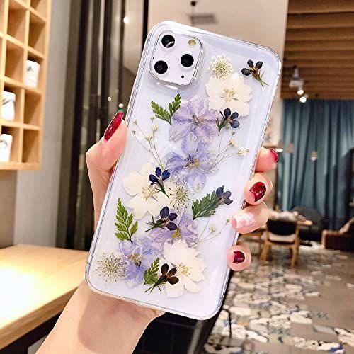 Liujunh iPhone 13 Mini Epoxy Glanzende Bloemen Siliconen Telefoonhoesje, Paars