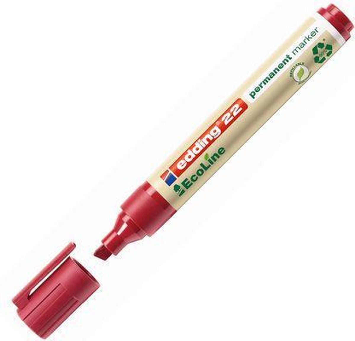 Edding 22 Ecoline permanent marker - rood - 10 stiften - beitelpunt 1-5 mm - sneldrogende permanent marker - watervast en wrijfvast - voor karton, kunststof, hout, metaal - universele marker