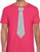 Bellatio Decorations Shoppartners Bv Roze fun t-shirt met stropdas in glitter zilver heren XL