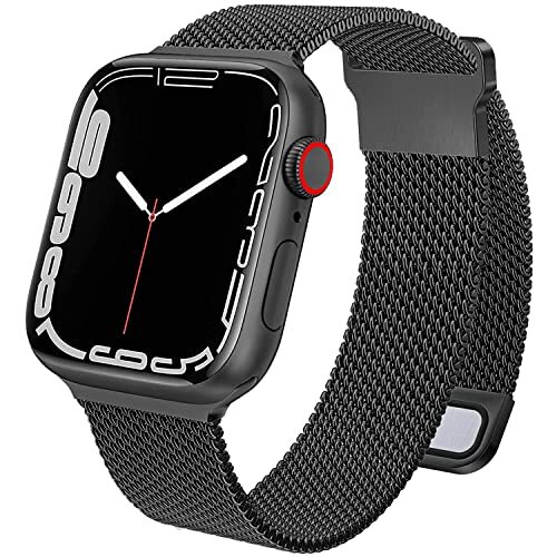 Issinlky metalen band compatibel met Apple Watch 38 mm 40 mm 41 mm 42 mm 44 mm 45 mm, roestvrijstalen mesh Milanese magnetische polsband voor iWatch-serie 7 6 5 4 3 2 1 SE