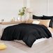 TRANKIELO® - Ensemble de literie en flanelle 220 x 240 cm - 3 pièces, lavable en machine, souple et chaud, noir