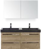 BES LED Seville Badmeubelset 120 cm - 4 Laden Natuur Eiken - Wastafel Hardsteen Wit Lucca met Spiegelkast