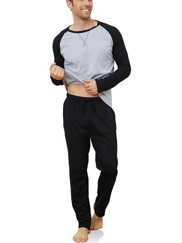 Heren Kotoen Heren Pyjama Lang Kotoen, Winter Katoenen Tweedelige Pyjama Set Top & Bottom met Zakken en Zachte Riem Nachtkleding Pjs Sleepwear