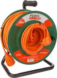 Perel Verlengkabel op haspel - 50m - 3G1.5 - Oranje/Groen - Binnen - Met randaarde - Thermische beveiliging