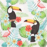 Merkloos Servetten Hawaii/jungle thema - 40 x 40 cm - 40x stuks - Flamingo/toekan print - Tropisch kinderfeestje versieringen/decoraties