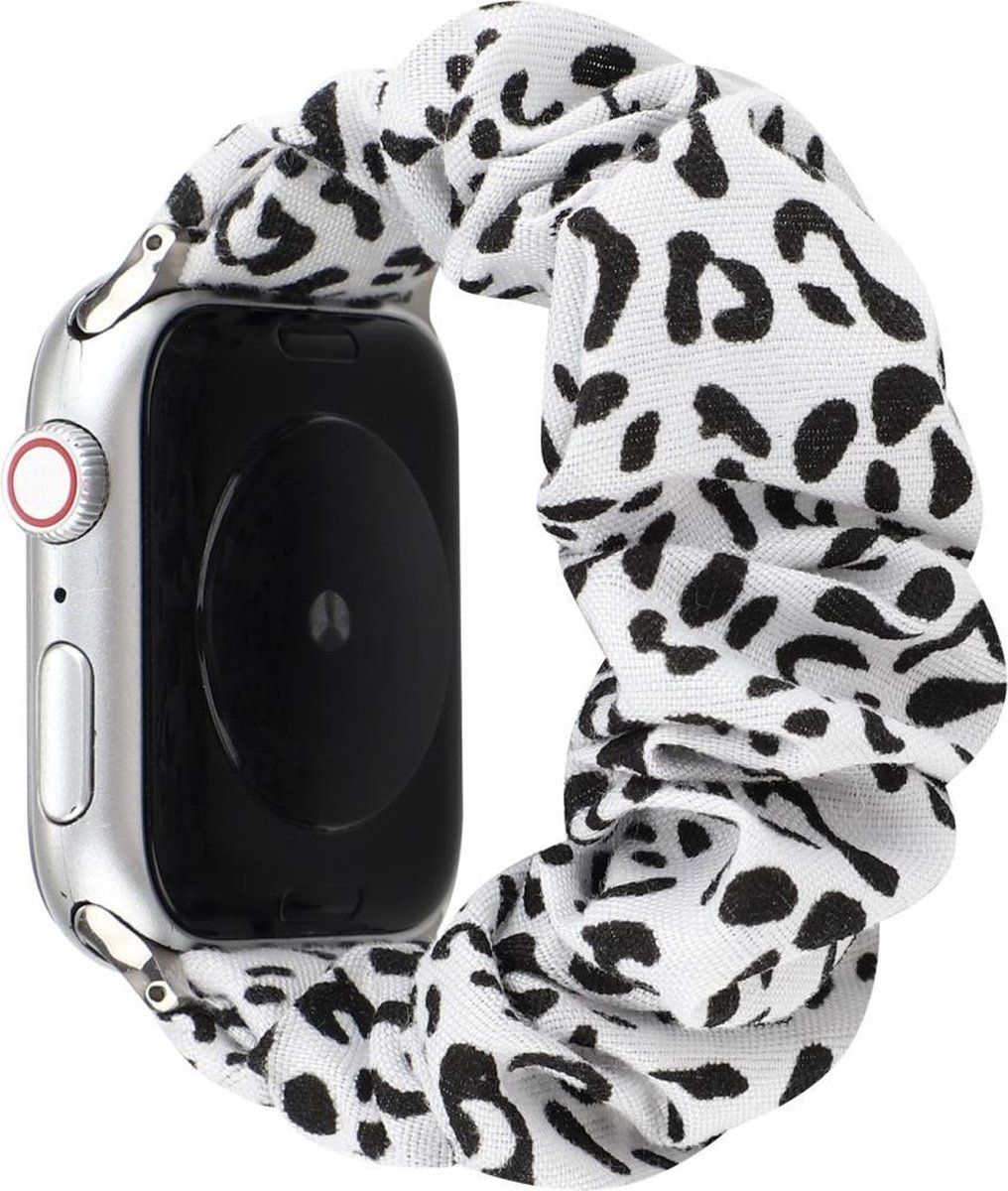 By Qubix Qubix Compatible Apple watch bandje - Elastisch Polsbandje - Wit / zwart - Geschikt voor Apple Watch 42 / 44 / 45 / Ultra / 49mm