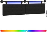 vidaXL Hangend hoofdbord met LED-verlichting Zwart Kunstleer
