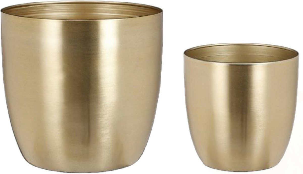 Mica Decorations Plantenpot/bloempot set - 2x stuks - metaal - goud - D13/D20 cm
