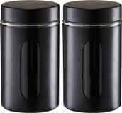 Zeller Voorraadpot/blik met venster - 2x - Zwart - 900 ml - Glas/Metaal