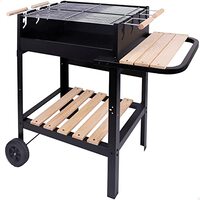 AKTIVE Hout- en houtskoolgrill met dubbele grill, 100,5 x 40 x 88,5 cm, 3 hoogteverstelbaar, 2 wielen voor eenvoudig transport, geëmailleerd metaal en hout