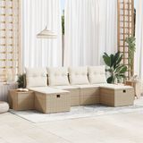 vidaXL Tuinbank Set met kussen 6 pcs Beige Poly rattan