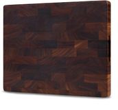 SOPHIOR Planche à découper en bois de noyer, bois de bout - Bloc de boucher 45x35x4 cm - Avec poignées