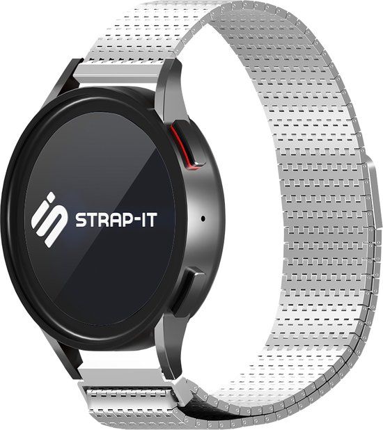Strap-it Smartwatch bandje 22mm - Luxe metalen mesh bandje - zilver