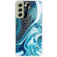 Samsung Galaxy S21 FE Marbre bleu paillete bedrukt siliconen hoesje
