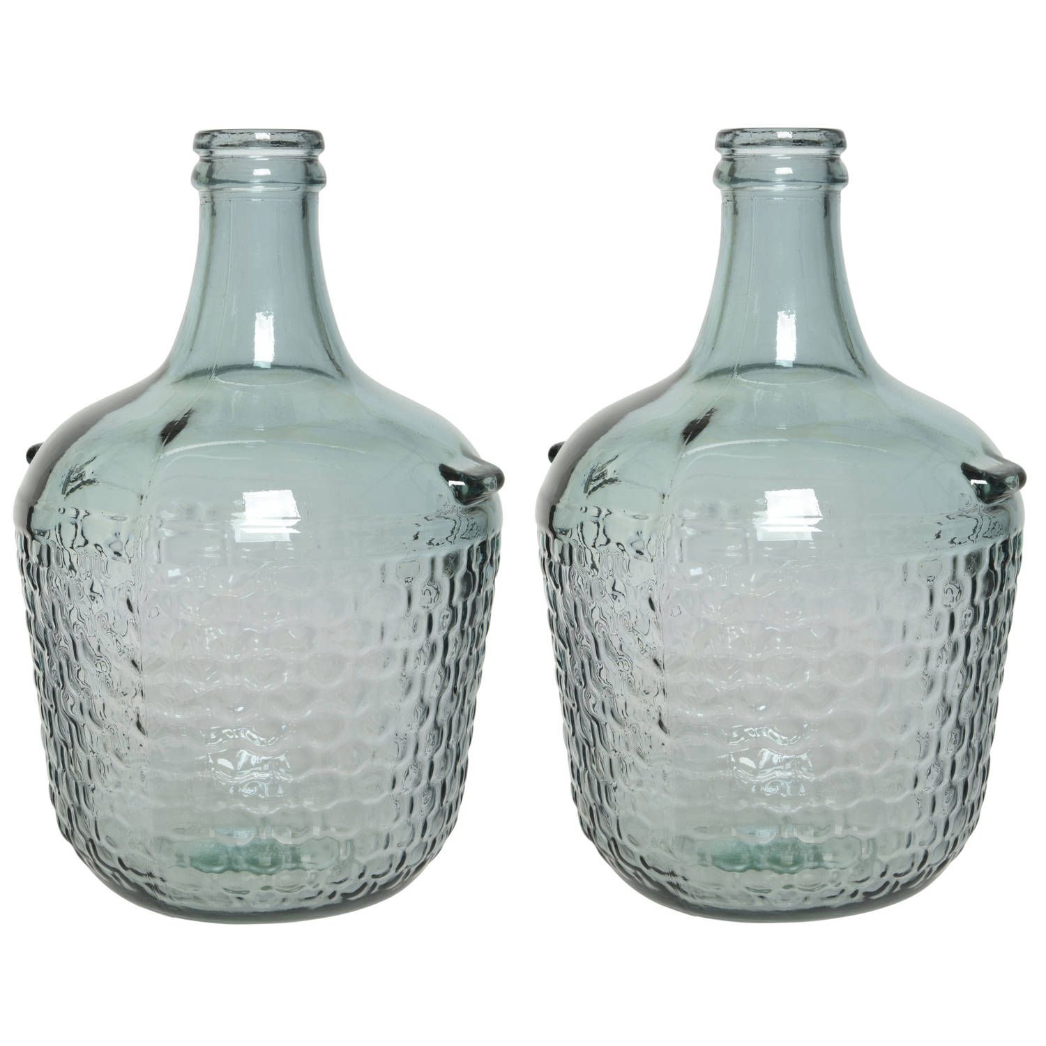 Decoris - Fles vaas/bloemenvaas - Recycled glas - Lichtblauw - 20 x 30 cm - 2 stuks