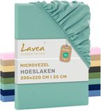 Lavea® Hoeslaken 200x220 cm – zachte en ademende microvezel – voor matrassen tot 35 cm – met elastiek rondom – oeko-tex gecertificeerd – Eucalyptusgroen
