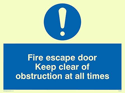 Viking Signs Viking Signs MQ225-A5L-PV "Fire Escape Door Keep Clear Of Obstruction At All Times" Sign, Photo luminescent Sticker, 150 mm H x 200 mm W