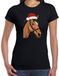 Bellatio Decorations Kerst T-shirt voor dames - paard met kerstmuts - zwart - Kerstfeest XXL