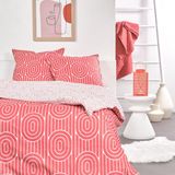 TODAY Sunshine Geometrisch Bedrukt Katoenen Dubbel Beddengoed Set - Koraalroze/Wit - 220 x 240 cm