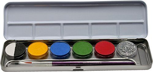 Eulenspiegel Schminkpalet - 6 kleuren - Glitter - Kwast - Split cake - Metaal