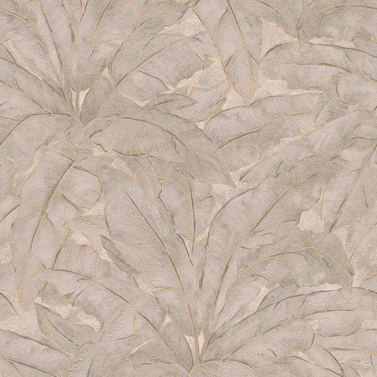 Profhome Natuur behang 369275-GU vliesbehang licht gestructureerd met bloemmotief mat beige goud grijs 5,33 m2