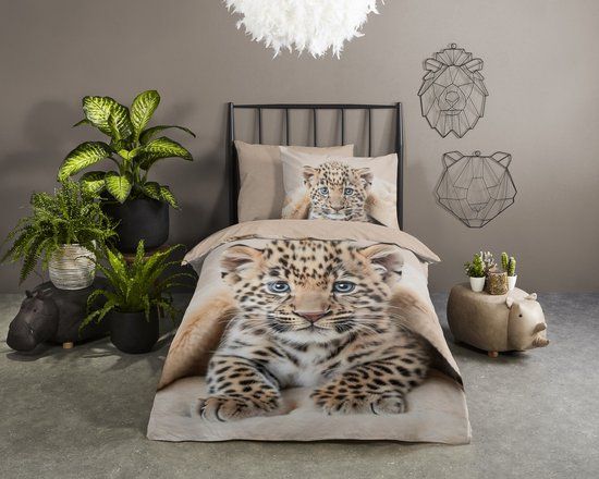 Good Morning dekbedovertrek luipaardwelp - 1 persoons 140x200/220 cm - Zand - 100% Katoen renforce