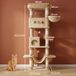 Arbre à chat Arbre d'escalade pour chats d'intérieur - 210 cm de haut - 5+ niveaux - Nichoir pour chat - 8 poteaux à gratter - Hamac - Marron clair