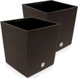 Deuba Bloempot Binnenbak Handgrepen Outdoor Rotan 64 Liter Donkerbruin 2 stuks
