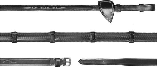 Dy on 1/2 (13mm) Rubber Reins 7 Leather Loops Hunter Coll. - Black - Cob