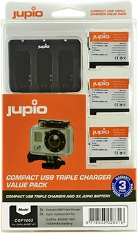 Jupio Kit met 3x Battery GoPro AHDBT-401 HERO4 1160mAh + Compact USB Triple Charger