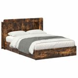 vidaXL Bedombouw met opslag Gerookt eiken 135 x 190 cm Bewerkt hout