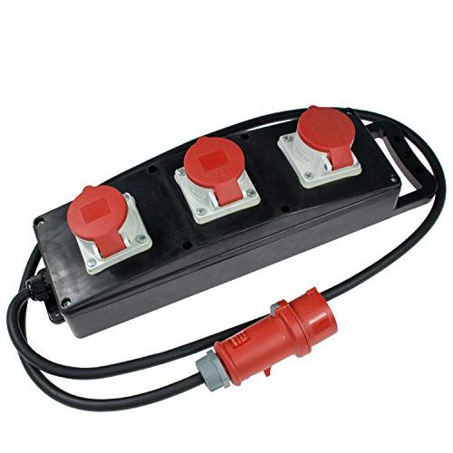 AS-Schwabe Stroomverdeler massief rubberen stekkerdoos S6 - bouwplaatslijst met 5-polige CEE-stekker 400 V, 16 A op 3 x 5-polige CEE-stopcontacten 400 V, 16 A - IP44 - Made in Germany I 60558