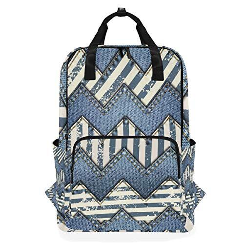 MONTOJ Travel Rugzak Denim Lederen Wave Line School Rugzak