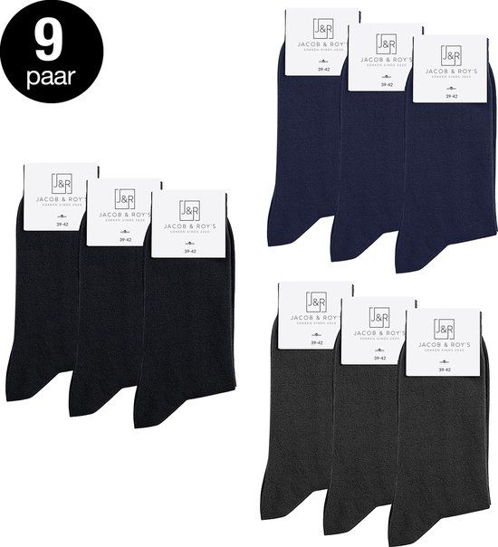 Jacob & Roy's 9-Pack Socks - Black/Blue/Grey - Cotton - Unisex - Size 39-42