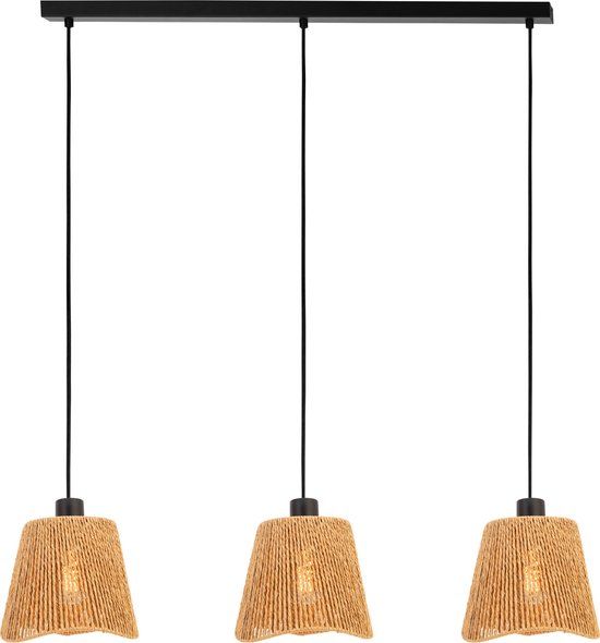 EGLO Lavister Hanglamp - E27 - 91 cm - Zwart/Bruin - Papier - 3-lichts