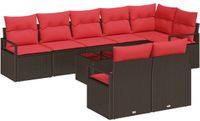 vidaXL Tuinbank - Set - 9-stuks - Bruin en Rood - Poly Rattan