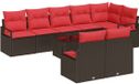 vidaXL Tuinbank - Set - 9-stuks - Bruin en Rood - Poly Rattan