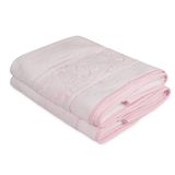 Badhanddoekenset, 2-delig, wit en roze
