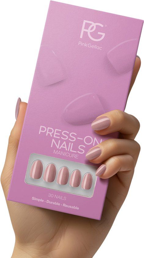Pink Gellac Press On Nails - 305 Pearly Nude - Round Small Plaknagels