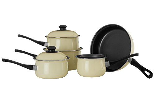 Premier Housewares 5-delige Cream Buikpan Set - Anti-aanbaklaag - Koolstofstaal