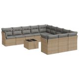 vidaXL 11-delige Tuinset met Kussens Poly Rattan Beige