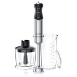 Arendo Staafmixer Set, 1000 W, inclusief hakmolen van 500 ml en maatbekers van 600 ml, staafmixer met DC-motor, 4 messen, traploos instelbaar, turboknop, zilver-zwart