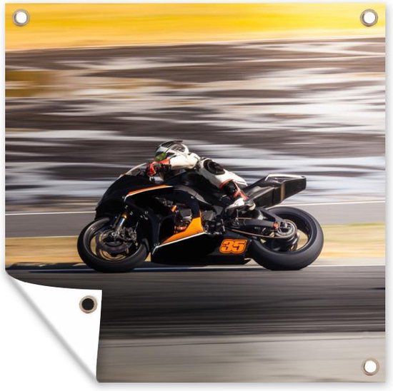 GreatGardenPosters Tuindoek Motor - Racebaan - Oranje - 100x100 cm