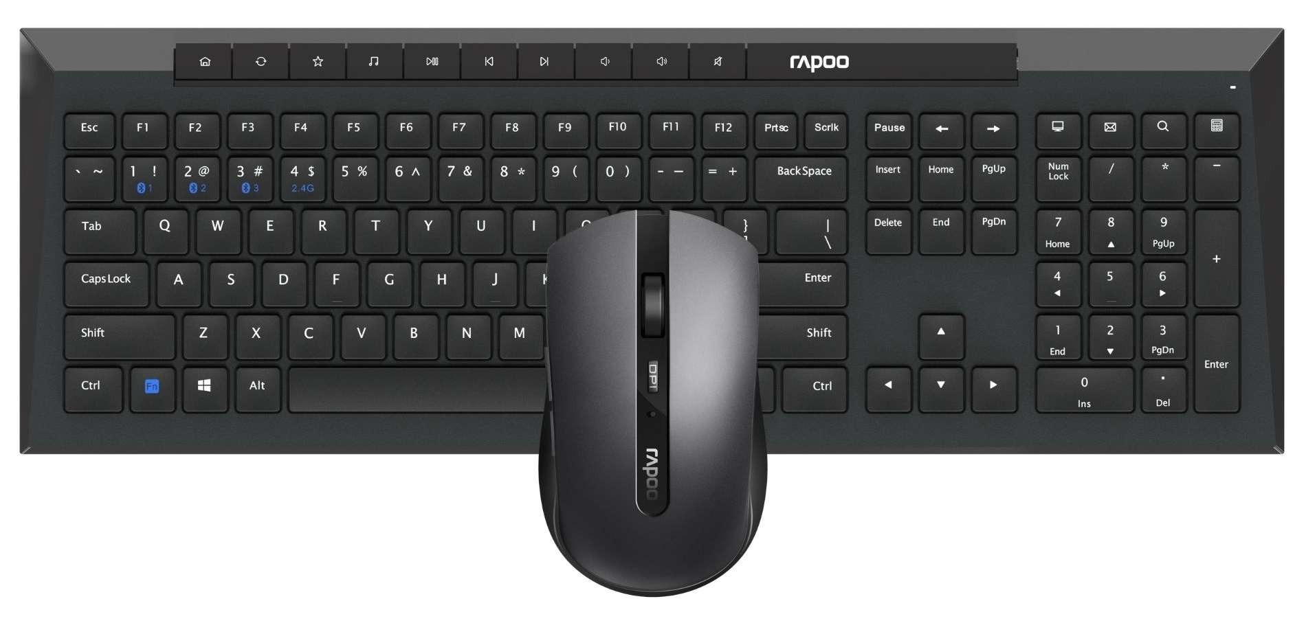 Rapoo 8210M Draadloze multimode Desktop Combo Set, QWERTY US Zwart