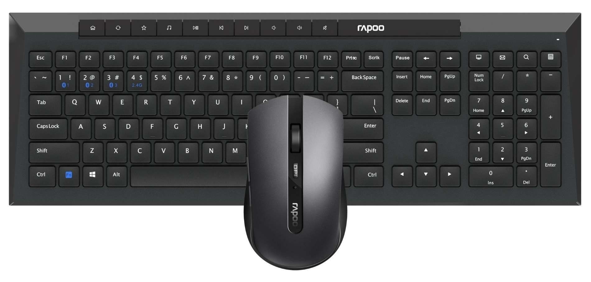 Rapoo 8210M Draadloze multimode Desktop Combo Set - QWERTY US - Zwart
