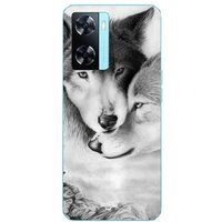Maniacase Etui Oppo A57 4G Le loup et la louve Animal noir et blonc