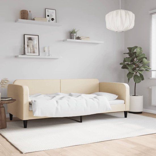 vidaXL Slaapbank 90x200 cm stof crèmekleurig