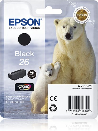 Epson Polar bear Singlepack Black 26 Claria Premium Ink