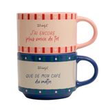Mr. Wonderful - Set van 2 stapelbare mokken - Ik wil je nog meer dan mijn ochtendkoffie - Capaciteit beker: 370 ml